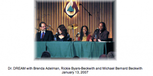Brenda Adelman with Rev. Michael Bernard Beckwith and Rickie Byars-Beckwith
